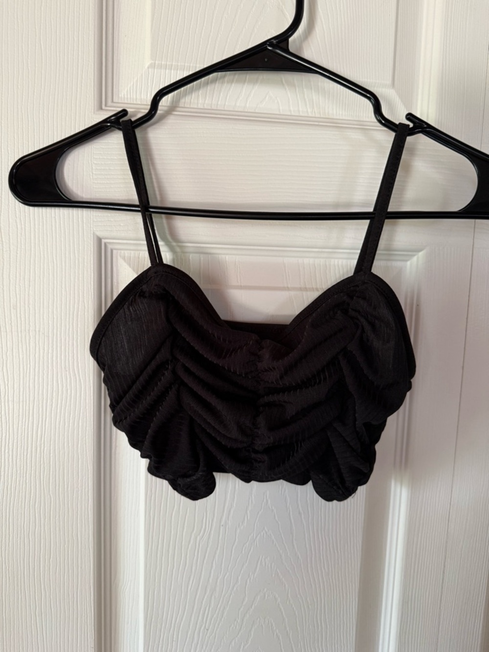 SHEIN Black ruched crop cami with adjustable straps